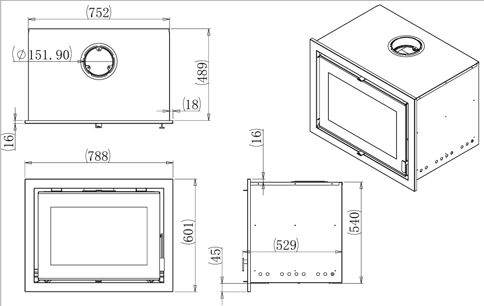 Flamm 750 Built-in Fireplace + Trim plate (11-14kW) - Image 3